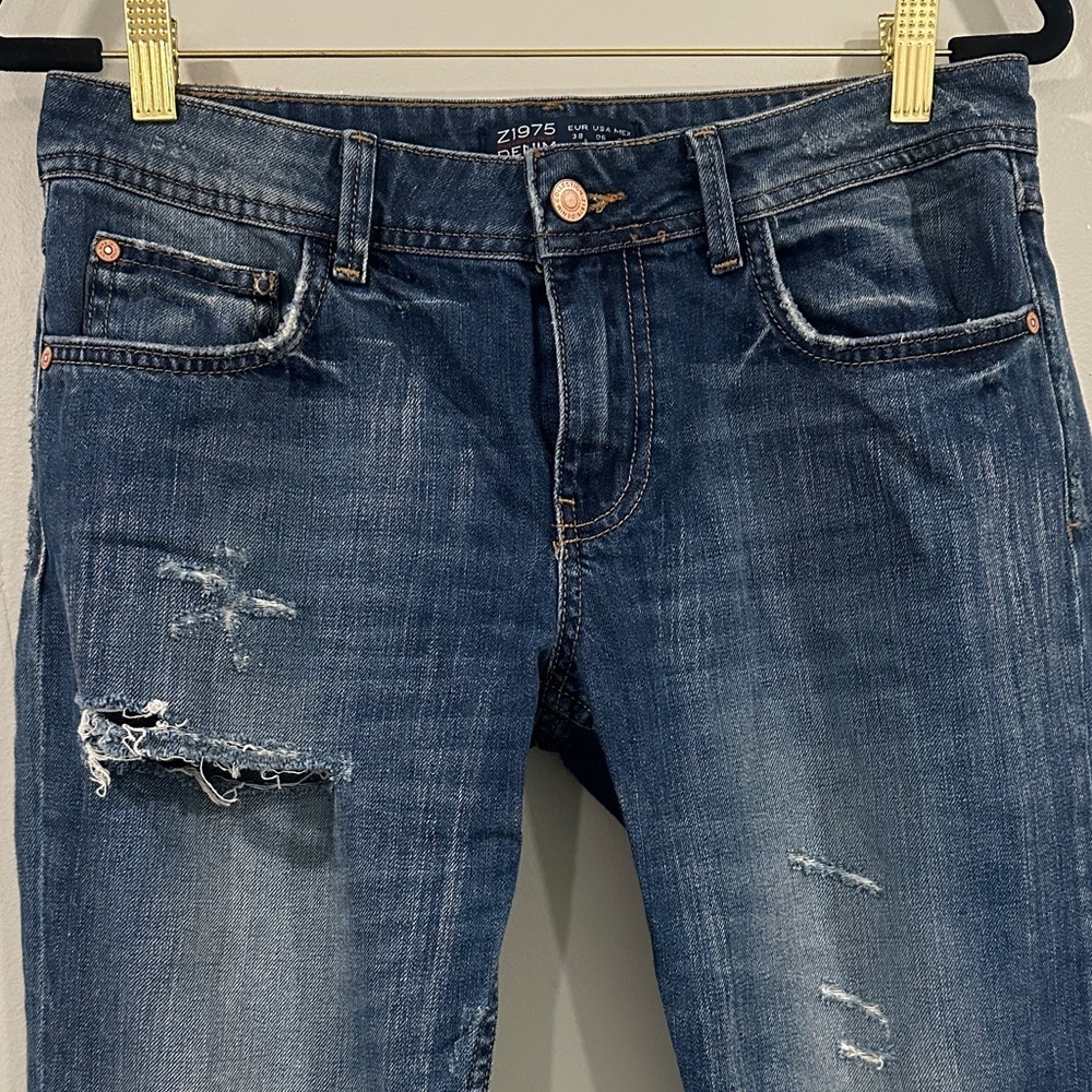 Classic Blue Distressed Women Jeans size 6 Zara Z1975 - Picture 2 of 15